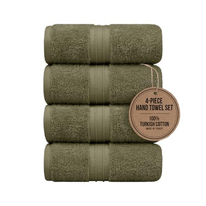 Hand Towels 4 Pack - 100% Cotton & Extra Soft, Large (16"x 28") Thick, Cozy, Extra Soft - Versatile, Perfect as Cotton Hand Towels for Bathroom, Cozy Face Towel, Army Green - color: Army Green