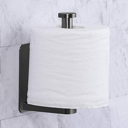 VAEHOLD Self Adhesive Toilet Paper Holder Kitchen Washroom Adhesive Toilet Roll Holder No Drilling for Bathroom Stick on Wall Stainless Steel Brushed Black - size: Simple Black