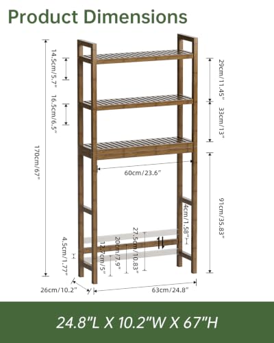 SMIBUY Bathroom Storage Shelf, Bamboo Over-The-Toilet Organizer Rack, Freestanding Toilet Space Saver with 3-Tier Adjustable Shelves (Walnut) - color: Walnut