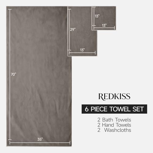 REDKISS Pack of 6 Towel Set - 2 Extra Large Bath, 2 Hand, 2 Washcloths, Ultra Soft & Highly Absorbent, Quicker to Dry, Brown Towels for Bathroom, Spa, Hotel, Gym - color: Brown