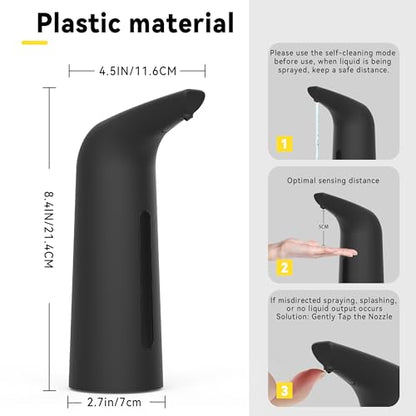 Automatic Soap Dispenser, 13oz/400ml for Bathroom & Kitchen No Touch | Plastic Material Soap Holder,4-Level Adjustable Touchless Hand Soap Dispenser ,Battery Operated Electric Dispenser - color: Black