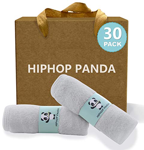 HIPHOP PANDA Soft Baby Washcloths, 2-Layer, 30 Pack Newborn Gift Set | Rayon Made from Bamboo | Absorbent Reusable Wipes for Delicate Skin | Newborn Gift Set | Registry Ready | Grey - color: Gray, size: 10x10 Inch - 30 Pack Gift Box Set