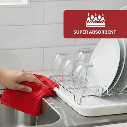 Waffle Weave Kitchen Towel, 100% Cotton - 15x25 Inches with Hanging Loop, Ultra Soft Absorbent Quick Drying Dish Cloth, Tea and Hand Towels, 4 Pack - Spring Easter Summer - Red - color: Red, size: 15 x 25 - 4 Pack