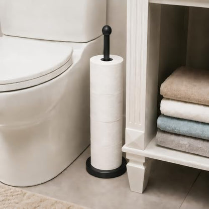 Toilet Paper Holder Stand for Max 5 Paper Rolls, Freestanding TP Holder, Paper Roll Storage for Bathroom, Stainless Steel - Black - color: Black