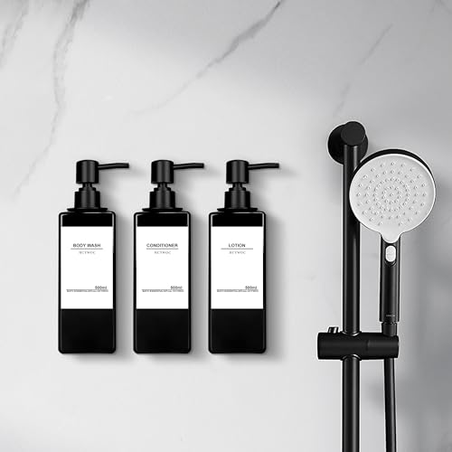 Shampoo Dispenser for Shower Wall, Shampoo and Conditioner Dispenser with 16 Waterproof Labels, No Drill Shower Soap Dispenser Bathroom, Shower Soap Dispenser Wall Mounted 3 Chamber, 17oz,Black | Shampoo Dispenser for Shower Wall, Shower Soap Dispenser Wa