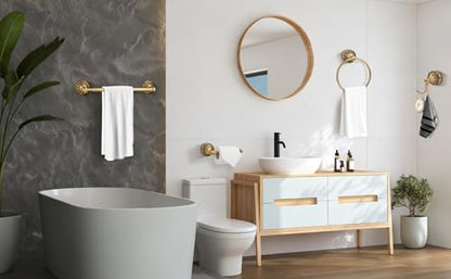 Brass Bathroom Accessory Set, Antique Brass Toilet Paper Holder Towel Ring Hook, Towel Hook Robe Toilet Paper Roll Holder, Rustic Towel Rack Bar Hardware Set Farmhouse Wall Mounted(4 Pieces) - color: Brass 4