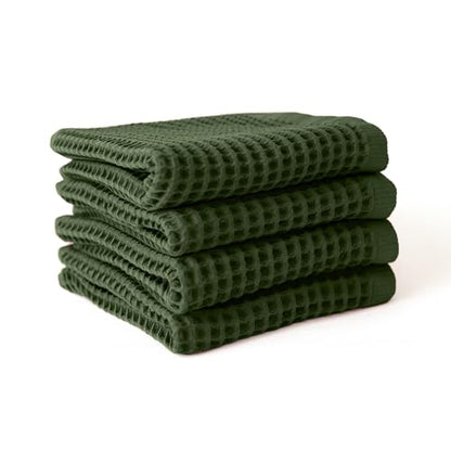 Premium Waffle Hand Towels Pack of 4 Extra Large 20x35 inch - 100% Turkish Cotton, Waffle Weave, Quick Dry, Lint Free, Super Absorbent Hand Bath Towel (Dark Green, Set of 4 Hand Towels) - color: Dark Green, size: Set of 4 Hand Towels