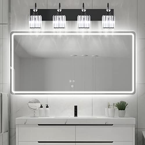 Ralbay Matte Black Crystal Vanity Light 4 Light Modern Crystal Bathroom Lighting Fixtures Over Mirror, Crystal Black Bathroom Vanity Light - color: Square-Black, size: 4-light