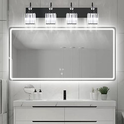 Ralbay Matte Black Crystal Vanity Light 4 Light Modern Crystal Bathroom Lighting Fixtures Over Mirror, Crystal Black Bathroom Vanity Light - color: Square-Black, size: 4-light