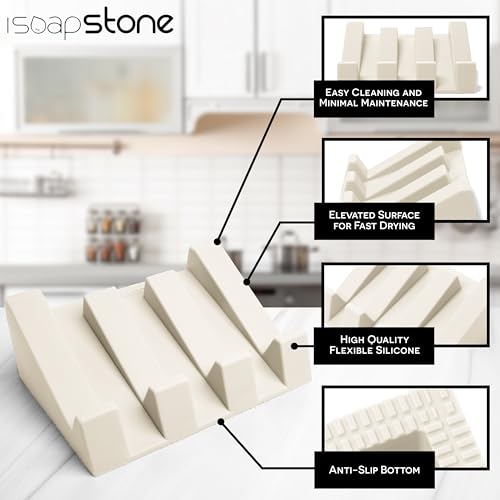 Silicone Soap Dish (USA Patented) Self Draining Bar Soap Holder for Shower Bathroom Sink, Drying Soap Dish Tray Sponge Holder Easy Cleaning Soap Saver Travel Accessories (Beige, 2) - color: Beige, 2