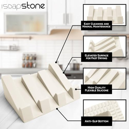Silicone Soap Dish (USA Patented) Self Draining Bar Soap Holder for Shower Bathroom Sink, Drying Soap Dish Tray Sponge Holder Easy Cleaning Soap Saver Travel Accessories (Beige, 2) - color: Beige, 2