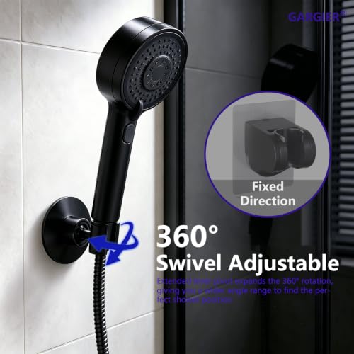 Shower Head Holder 360° Adjustable Handheld Bathroom Shower Head Bracket | All Metal, 360 Swivel Adjustable, No Drill Adhesive Wall Mount for Bathroom RV Standard Shower Hose, Black - color: Black