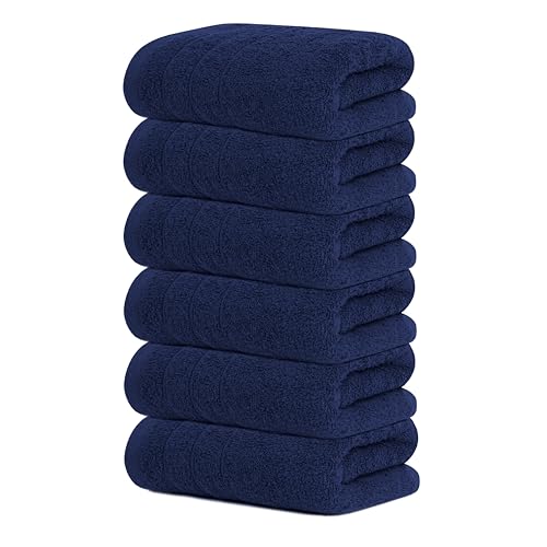 6 Piece Hand Towels Set 16 x 28 Inches, Navy | 100% Cotton, Lighter Weight, Quick to Dry, 16 x 28 Inches, Super Soft & Absorbent, Perfect for Bathroom & Kitchen - color: Navy