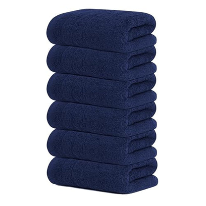 6 Piece Hand Towels Set 16 x 28 Inches, Navy | 100% Cotton, Lighter Weight, Quick to Dry, 16 x 28 Inches, Super Soft & Absorbent, Perfect for Bathroom & Kitchen - color: Navy