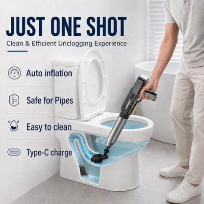 ‌Electric Toilet Plunger for Bathroom, High-Pressure Air Plunger, Heavy-Duty Clog Remover for Toilets, Toilet Drain Unclogger (Ink Black) | High-pressure air plunger for bathrooms. Powerful toilet drain unclogger. - color: Ink Black