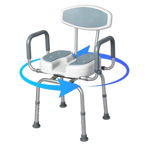 U Shaped Swivel Shower Chair with Arms & Back Support | 360° Rotating Bath Seat, Adjustable Width & Height, For Elderly Disabled Adults, 330 LBS Weight Capacity