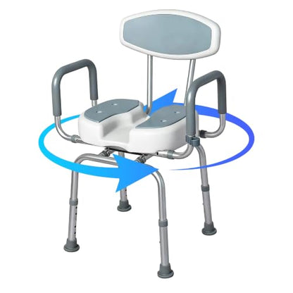 U Shaped Swivel Shower Chair with Arms & Back Support | 360° Rotating Bath Seat, Adjustable Width & Height, For Elderly Disabled Adults, 330 LBS Weight Capacity