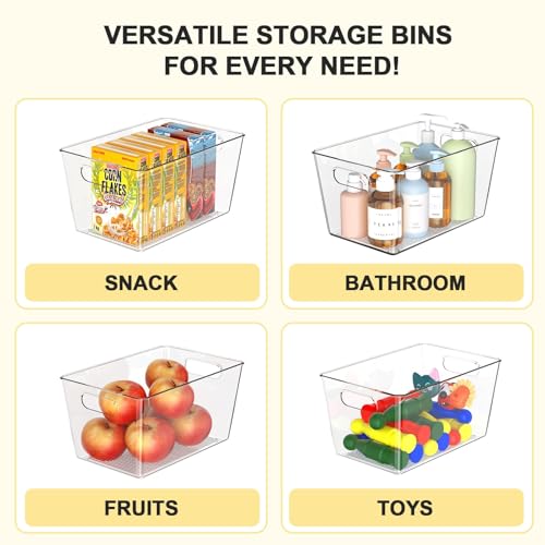 12 Pack Large Clear Plastic Storage Bins, Kitchen&Pantry Organizer | Heavy-duty 450g BPA-free PETG containers with handles for fridge, under-sink, bathroom, office, closet, and garage storage - size: 12 Large & 0 Small