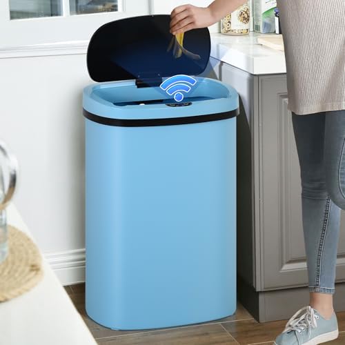 Dkeli 13 Gallon Trash Can Automatic Kitchen Trash Can 50 Liter Touch Free Garbage Can with Lid Brushed Waste Bin for Home Office Bedroom Bathroom, Blue - color: Blue, size: 15 x 10 x 24 inches