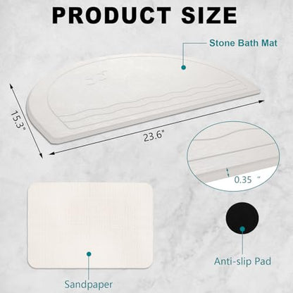 Elfcool Stone Bath Mat Diatomaceous Earth Shower Mat Non Slip Quick Dry Bath Stone Mat Super Absorbent Bathroom Floor Mat for Bathroom Kitchen Counter (Off White-Half Round-Birds) - color: Off White-half Round-birds
