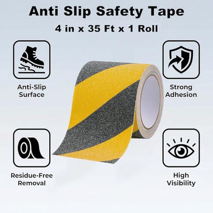 Anti Slip Traction Tape 4 Inch x 35 Ft, Heavy Duty Grip Tape | Safety Non Slip Roll Waterproof Caution for Outdoor Stairs Step Treads Floors, Industrial Use - size: 4 Inch x 35 Ft