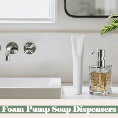2 Packs Foaming Soap Dispenser 300ml (10.6oz) Foam Pump Soap Dispensers Square Plastic Hand Soap Lotion Dispenser for Hand Soap Dish Wash Shampoo Body Wash