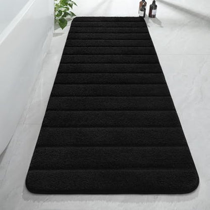 Luxury Long Bathroom Runner Rugs 24x60 Inch Bath Rug Non Slip, Black | Thick Soft and Absorbent Microfiber Bath Mat, Rubber Backing Striped Rug Carpets, Machine Washable Plush Mats - color: Black, size: 24" X 60"