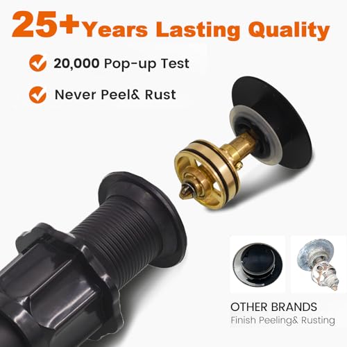 Bathroom Sink Drain Without Overflow, Matte Black Bathroom Sink Stopper for Vanity Vessel Sink, Rapid Draining Stainless Steel Pop Up Drain with Hair Catcher Anti-Clog Strainer - color: Matte Black