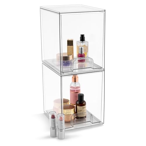 Sorbus Acrylic Storage Containers - 2 Pack, Stackable Storage Bins Set for Bathroom Organization - Clear Acrylic Drawer Organizers - Makeup Case Pull-Out Drawers (7.6’’ Tall) - size: 2 Pack, 7.6’’ Tall