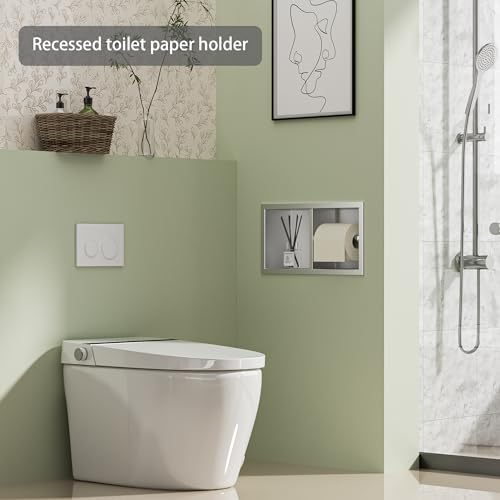 Neodrain Brushed Recessed Toilet Paper Holder,for Standard/Mega Roll | Dual Roll,304 Stainless Steel, Hidden In-Wall, Simple Loading and Unloading, Space-Saving for Modern Bathrooms & RV - color: Brushed