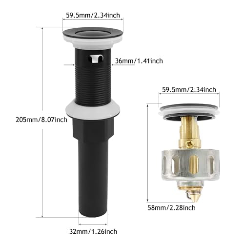 Bathroom Sink Drain,Drain Stopper Bathroom Sink with Overflow,Small Cap Pop Up Drain Assembly with Detachable Strainer Basket,Built-in Anti-Clogging, Stainless Steel Nut Matte Black - color: Matte Black-small Cap, style: With Overflow