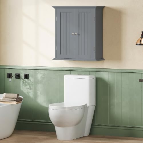 ChooChoo Bathroom Wall Cabinet with 2 Doors, Over The Toilet | 8.8"D x 21.1"W x 24"H, Medicine Cabinet, Adjustable Shelves, Cupboard, Grey - color: Grey, size: 8.8"D x 21.1"W x 24"H
