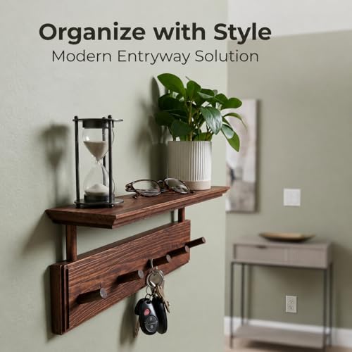Matías Coat Rack Wall Mount with Shelf, 18 Inch Solid Wood Peg Rail, Wall Mounted Coat Rack with 5 Hooks, Wall Mount Shelf for Entryway, Bathroom or Bedroom (Walnut) - color: walnut