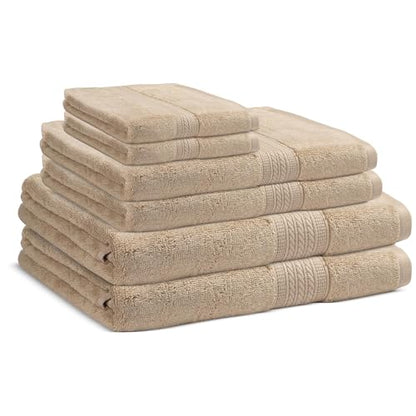 Bath Towel Set 6 Piece 100% Cotton Towel, Aurora Collection, Durable, Quick Dry & Lightweight Extra Soft Towels, 2 Bath Towels, 2 Hand Towels, 2 Washcloths, Everyday Use for Pool Days - Beige - color: Beige