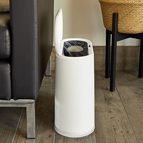 Juvale Bathroom Trash Can - 3.17 Gallon (12L), White - Slim Narrow Waste Basket with Press-Top Lid - Slim Kitchen Trash & Garbage Bin for Bathroom Decor