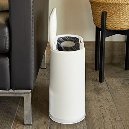 Juvale Bathroom Trash Can - 3.17 Gallon (12L), White - Slim Narrow Waste Basket with Press-Top Lid - Slim Kitchen Trash & Garbage Bin for Bathroom Decor