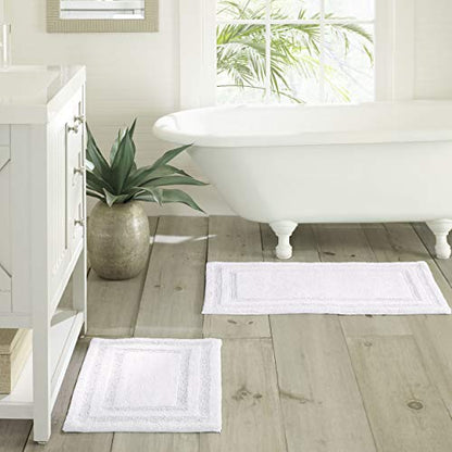 Tommy Bahama - Bathroom Rugs, Cotton Bath Mat, Highly Absorbent, Coastal Inspired Design (Isla White, 2 Piece) - color: White, size: 17 x 24 inches, 21 x 34 inches