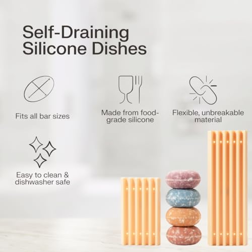 The Earthling Co. Self Draining Soap Dish Silicone Soap Holder to Prevent Mushy Bars and Extend Bar Life, Shampoo and Conditioner Bar Tray for Bathroom, Shower, Countertops (Large Dish) - size: 8"