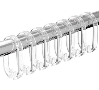 Resze 24 PCS Clear Shower Curtain Hooks with Fixed Locking Clips | Oval Anti-Slip Bath Rings,Durable Plastic Resin,Invisible Design,Rust Resistant Decorative Hooks for Bathroom,Kitchen,Bedroom