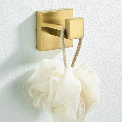 Nolimas Towel Hook Stainless Steel Bathroom Rustproof Clothes Towel Coat Hook Wall Mounted Square Toilet Kitchen, Heavy Duty Door Hanger, 4 Pack, Brushed Gold - color: Brushed Gold, size: 4 Pack