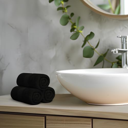 Avalon Towels Wash Cloths 12 Pack Black 100% Cotton Washcloths 12x12 Face Towels, Wash Rags, Facial Towel, fingertip Towel for Bathroom, Black Washcloth - color: Black