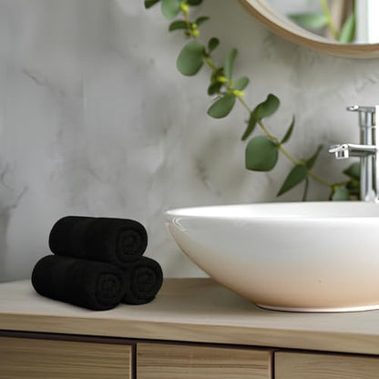 Avalon Towels Wash Cloths 12 Pack Black 100% Cotton Washcloths 12x12 Face Towels, Wash Rags, Facial Towel, fingertip Towel for Bathroom, Black Washcloth - color: Black