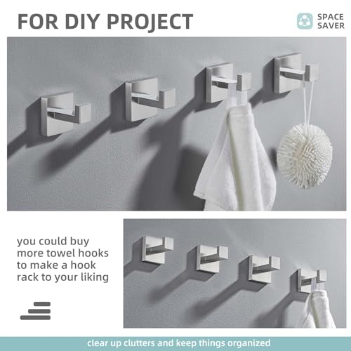 Angle Simple Bathroom Towel Hooks, Robe Coat Hooks, Brushed Nickel, 2 Pack | SUS304 Stainless Steel Shower Bath Towel Holder, Bathrobe Hanger Screw Wall Mount - color: Brushed Nickel, size: 2 Pack