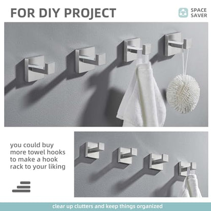 Angle Simple Bathroom Towel Hooks, Robe Coat Hooks, Brushed Nickel, 2 Pack | SUS304 Stainless Steel Shower Bath Towel Holder, Bathrobe Hanger Screw Wall Mount - color: Brushed Nickel, size: 2 Pack