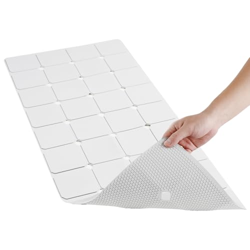 Bathtub Mat Non-Slip Silicone Soft Odorless Large Bath Mat No Suction Cups for Refinished,Reglazed and Textured Shower Mats Non Slip Extra Long Tub Mat (16x40inch White) - color: White