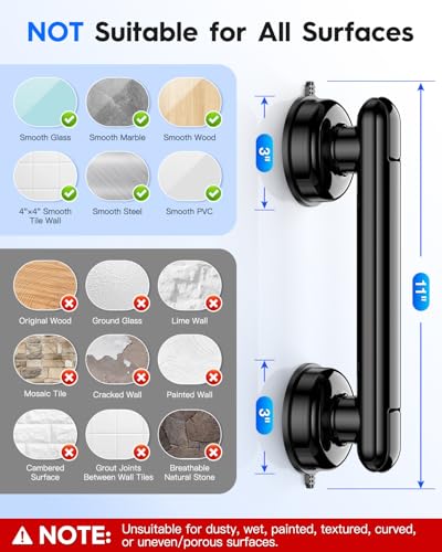Upgraded 2-Pack Grab Bars for Shower Bathroom Wall, Heavy-Duty Suction Grab Bars Shower Handle Safety for Elderly Seniors Handicap, No Drilling Tool-Free, Easy Removal and Reusable (Black) - color: Black (2 Pack)