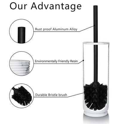 Contemporary Ribbed Design Resin Toilet Holder and Brush Set for Bathroom, Stylish and Durable Cleaning Tool with Modern Design, Compact for Efficient Cleaning - style: Ribbed White