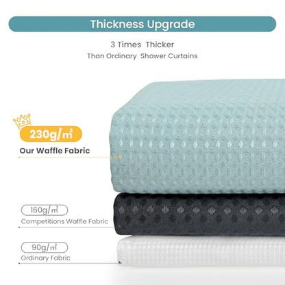 No Hook Shower Curtain Set with Snap-in Detachable Liner, 230 GSM Waffle Weave Fabric, Heavy Duty Water-Repellent, Pale Blue, 72 x 74 Inch - color: Pale Blue, size: 72"W x 74"L (Pack of 1)