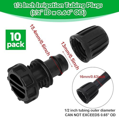 10 Pack 1/2 Inch Drip Irrigation End Cap Fittings (1/2" ID x 0.65" OD) - 1/2'' Drip Line Anti-Drop Barbed Lock Nut End Plug Connectors for 1/2 Inch Drip Irrigation Tubing SystemConnection - size: 1/2" Drip Plug