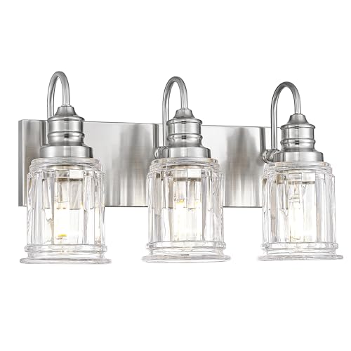Bathroom Light Fixture, HWH 3-Light Vanity Light Brushed Nickel Modern Bathroom Lights Over Mirror, Bell-Shaped Fluted Glass, 5HZG106B-3W BN - color: Brushed Nickel, size: 3-Light